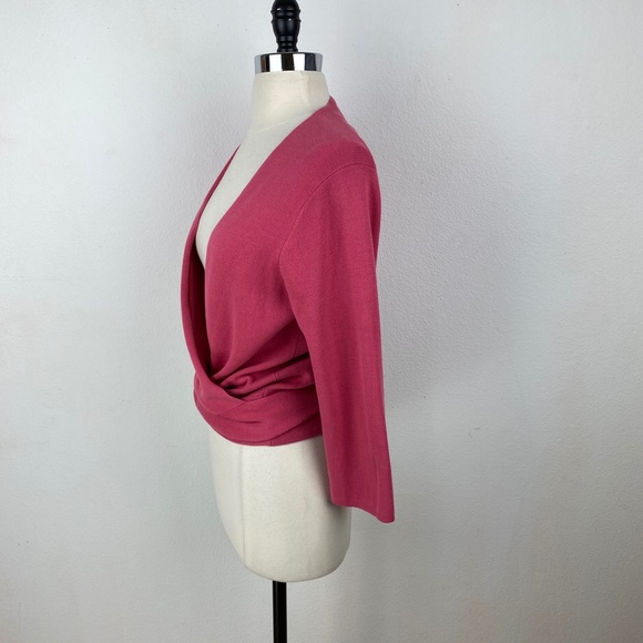 Christopher & Banks Cotton Tie Front Pink Coral Knit Sweater 3/4 Sleeves Sz Med - Picture 6 of 13